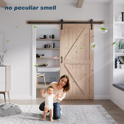 FREDBECK 48in x 80in Sliding Wood Barn Door with 8FT Barn Door Hardware Kit Included K Shape Solid Spruce Panel Sliding Door Double Surfaces Need to Assembly