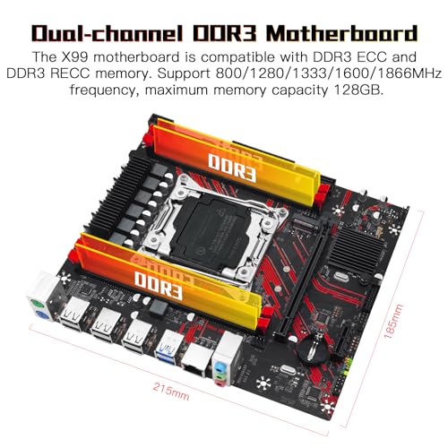 X99 Dual CPU Motherboard LGA 2011-3 Server Motherboard for Intel i7 5th/6th Gen Xeon E5 V3/V4 Series (E-ATX, 8*DDR4 ECC Max 256G, 2*NVME M.2, 2*Gb LAN, SATA 3.0, PCIe 3.0)