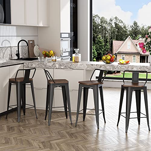 Andeworld 30 Inch Swivel Bar Stools Set of 4 Counter Height Stools Industrial Metal Barstools (30 inch, Distressed White)