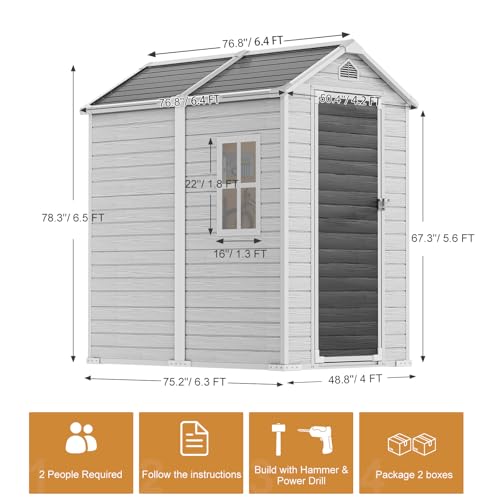 Outdoor Resin Storage Shed with Floor Included 5x3 FT, Waterproof Outside Sheds with Window Lockable Door, Plastic Sheds for Backyard Garden Patio Lawn Tools, Gray