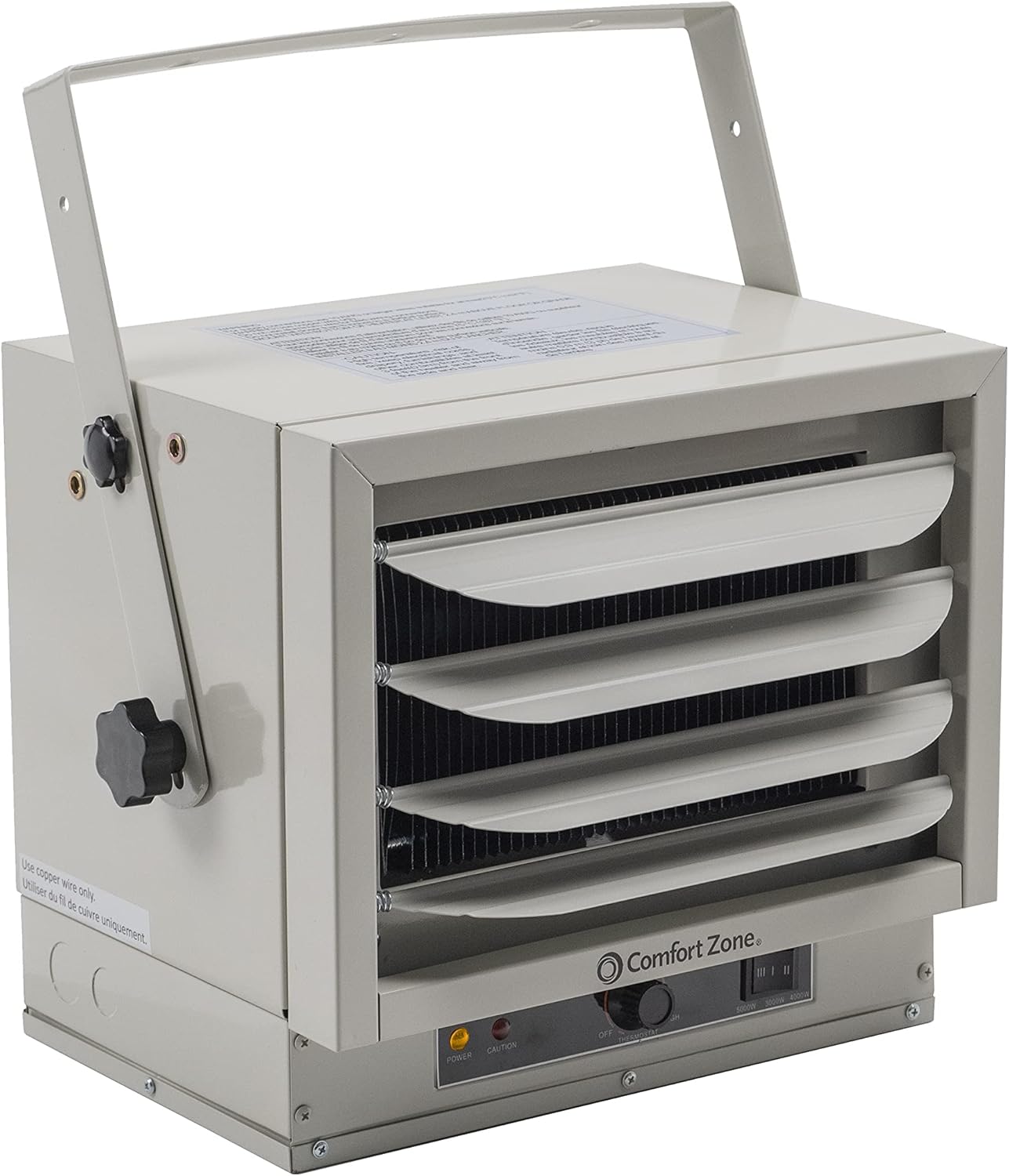 Comfort Zone 5000W Fan-Forced Ceiling Mount Heater with Dual Knob Controls, Deluxe Utility Wall, White
