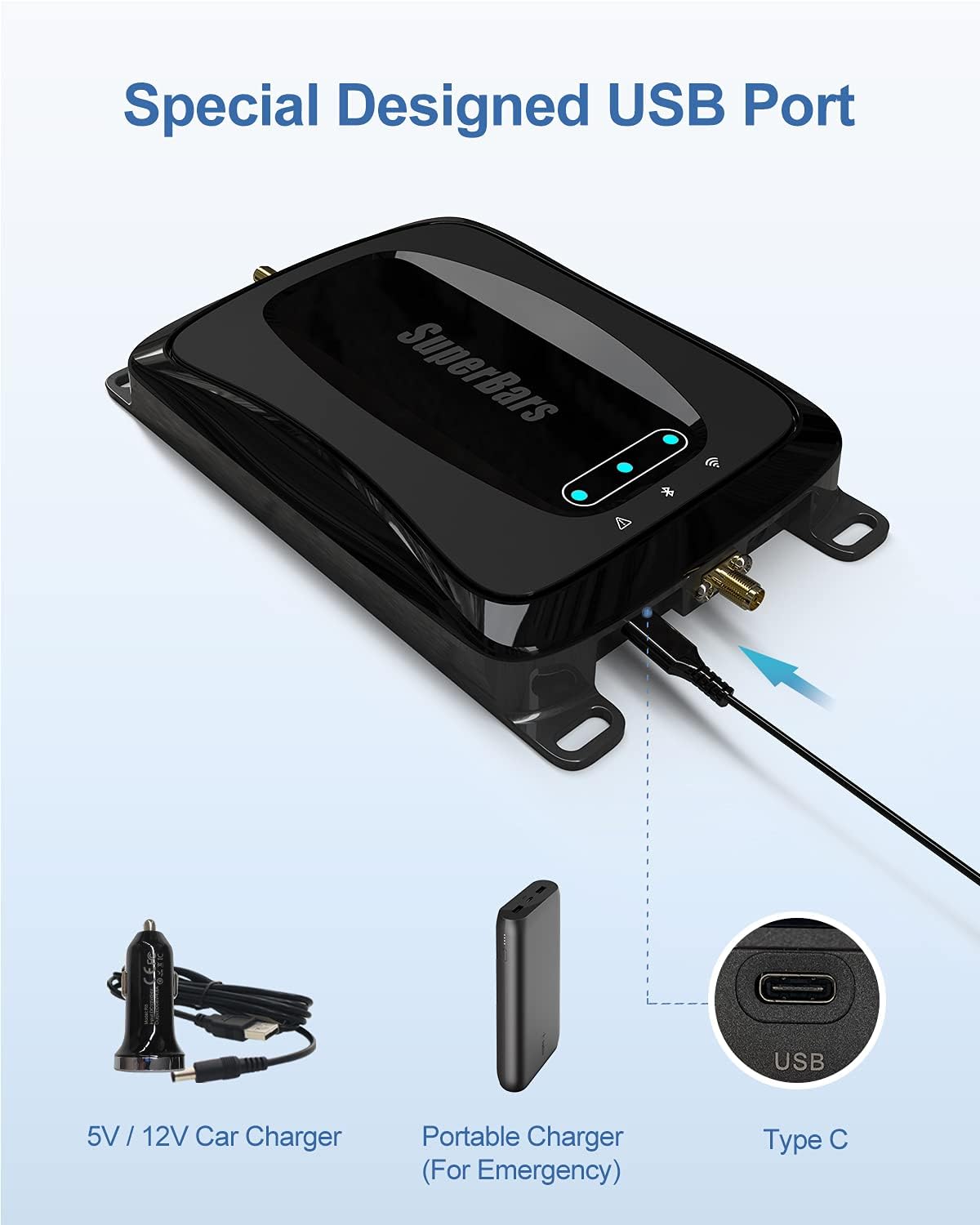SuperBars RV Cell Phone Booster and Signal Amplifier ,with Bendable Antenna, Cell Phone Booster for All U.S. Carriers