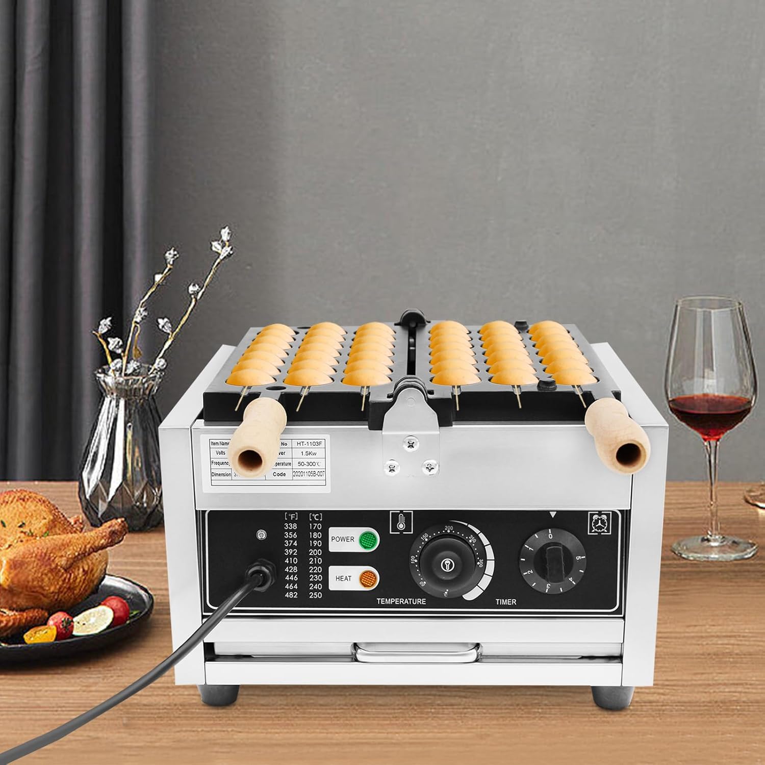 Egg Waffle Maker, 42pcs Commercial Electric Donut Ball Waffle Maker Steel Baker Machine With Time & Temp. Control, Stainless Steel Nonstick Bubble Waffle Machine for Homes, Restaurants