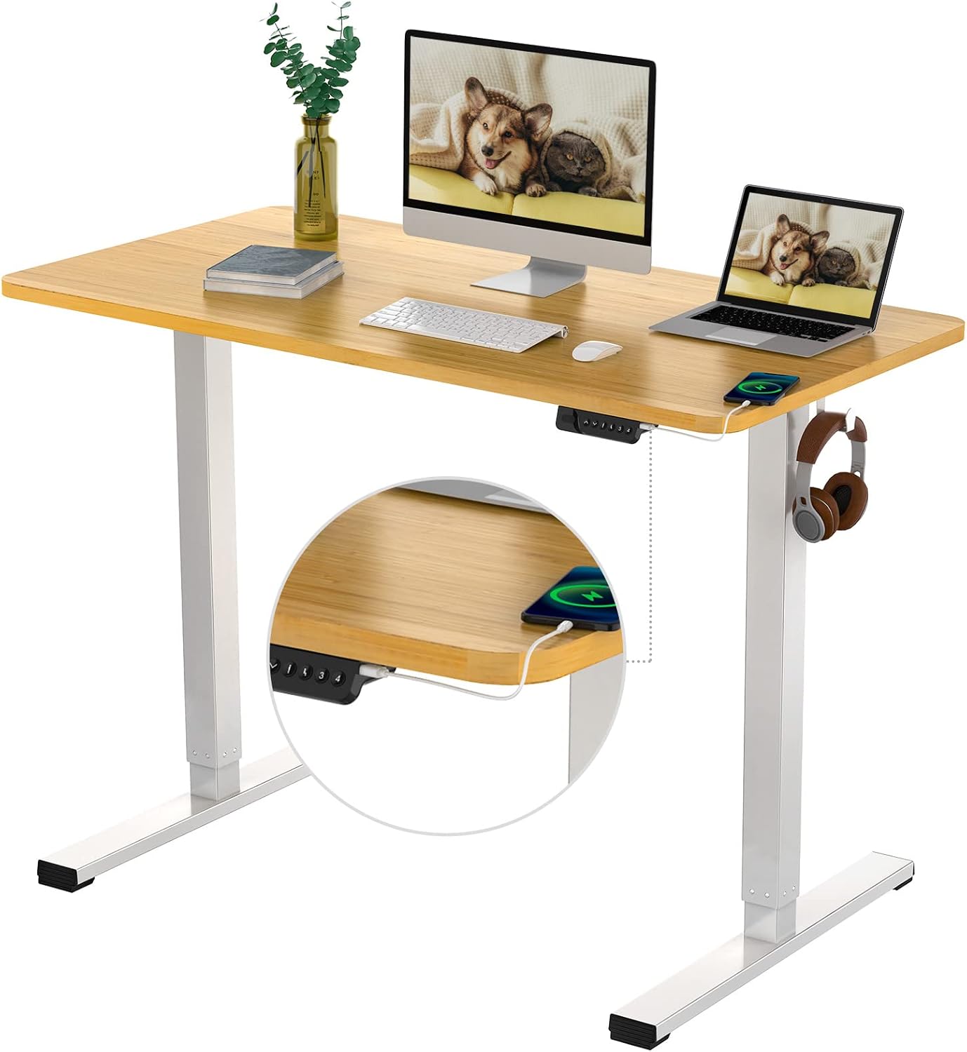 Flexispot Quick Install Standing Desk Electric Height Adjustable Desk for Home Office 48 x 24 Inches Sit Stand Desk Whole Piece Desk Board with Memory (48x24 w/Memory Key, Black)