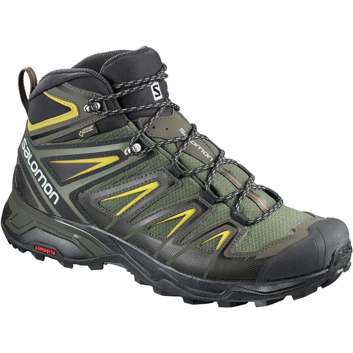 Salomon Men&s x Ultra 3 Wide Mid GTX Hiking, Castor Gray/Black/Green Sulphur, 10.5