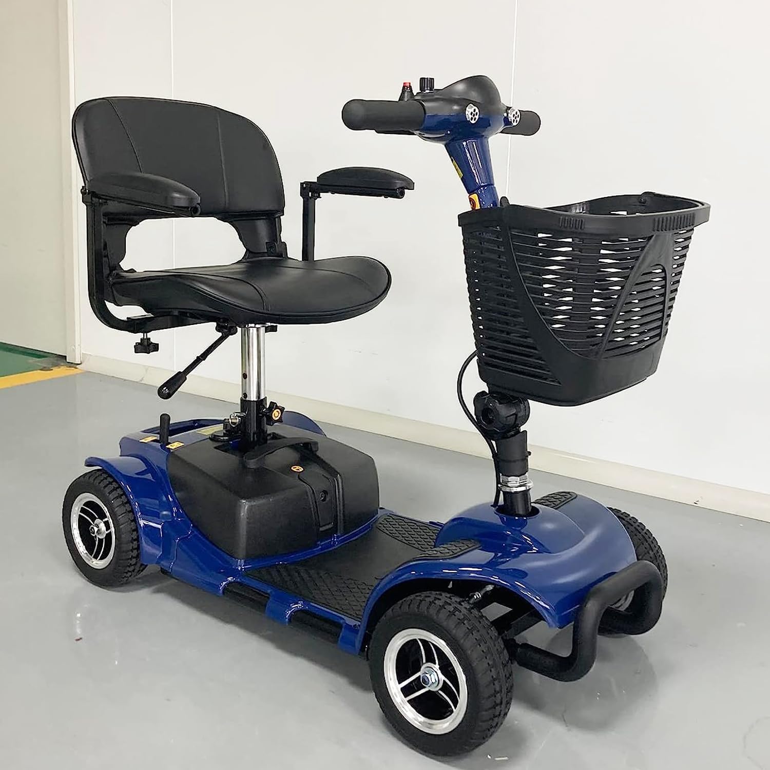 4 Wheel Mobility Scooter, Electric Power Mobile Wheelchair for Seniors Adult with Lights- Collapsible and Compact Duty Travel Scooter w/Basket Blue