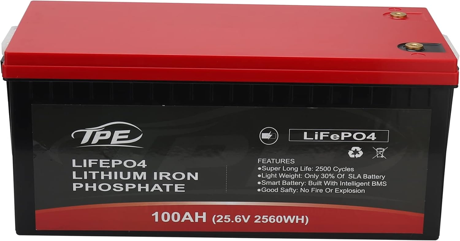 LiFePO4 Lithium Battery 24V 100AH, Rechargeable Lithium Iron Battery, Deep Cycle Lithium Phosphate Battery Built-in BMS 4000+ Life Cycles for RV, Marine, Camping, Boat(24V 100AH)