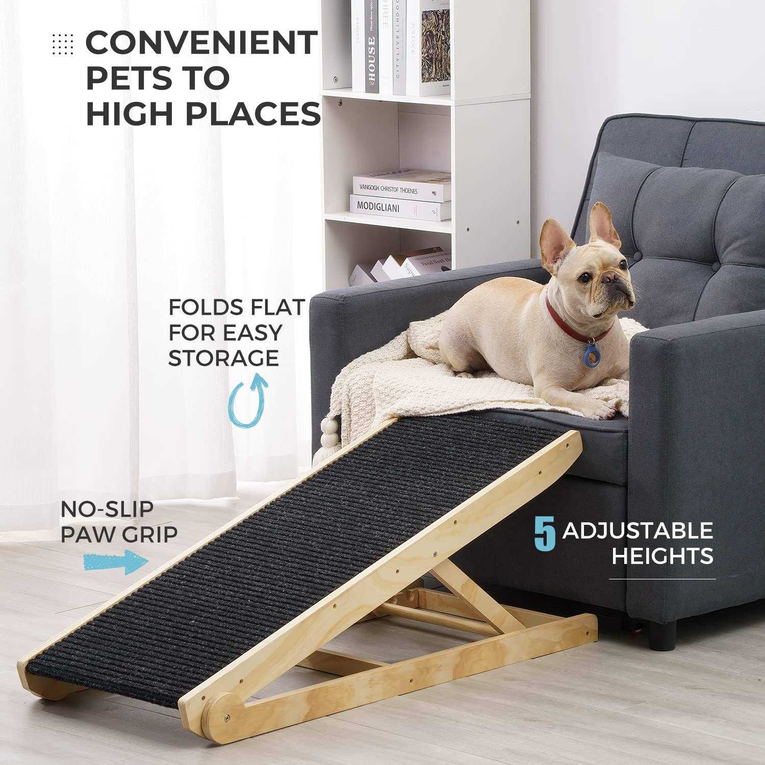 Sweetbin Wooden Adjustable Pet Ramp for All Dogs and Cats Non Slip Carpet Surface and Foot Pads - Pet Supplies online store