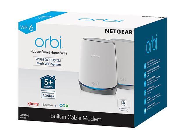 Netgear Orbi CBK752 Wi-Fi system - mesh - Cable Modem - 2.4 GHz (1 band) / 5 GHz (2 bands) - Gigabit Ethernet - 802.11b/a/g/n/ac
