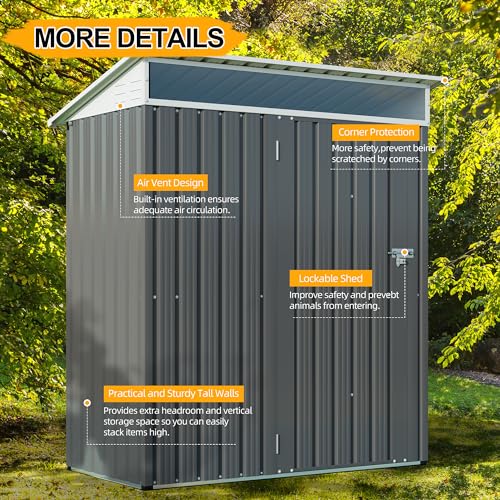 Shintenchi 5x3 FT Outdoor Storage Shed with Window, Outdoor Waterproof Storage Shed Metal Garden Shed with Lockable Single Door,Weather Resistant Tool Storage House Shed for Garden,Backyard,Slate Gray