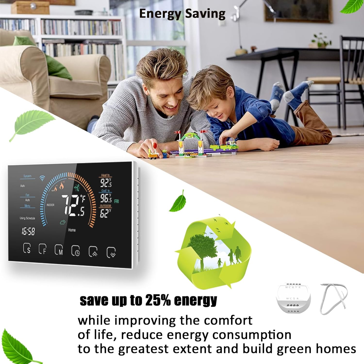 Smart Thermostats for Home, Digital Thermostat with App, WiFi Thermostats for Home, C-Wire Adapter Included, App Thermostat, LCD Color Screen, Voice Control, Energy Efficient, Easy DIY()