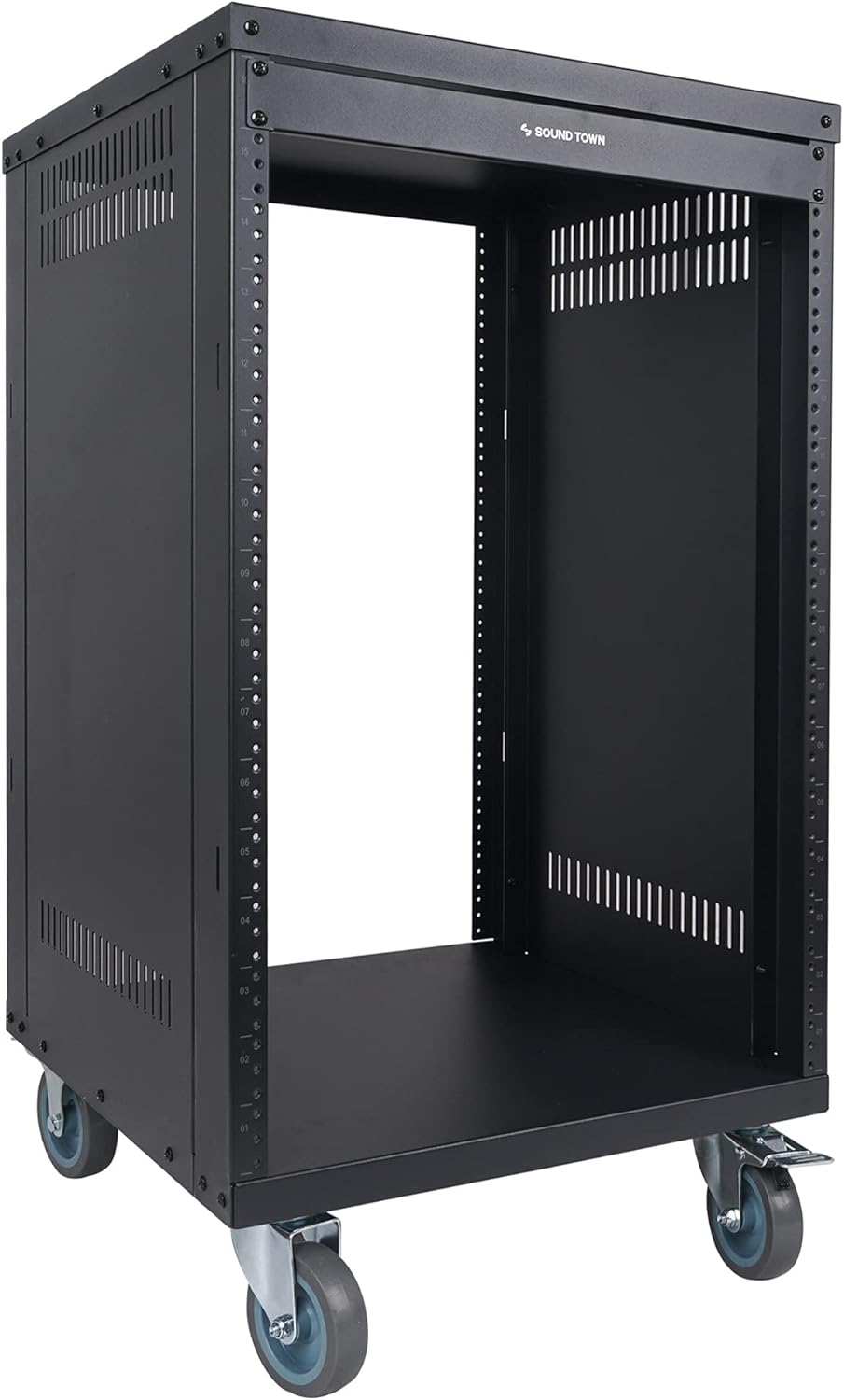 Sound Town 30U Universal Steel Rack, w/ 3 Locking Casters, Vented Side Panels for Audio Video, Server and Network Equipment (STRK-M30U)