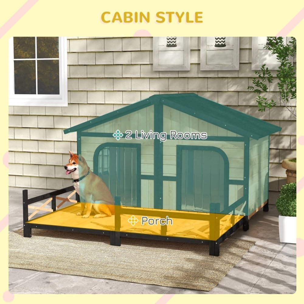 Dog House Outdoor Wooden Cabin House Style Wooden Dog Kennel with Porch Suitable for Small to Medium Sized Dogs Under 33 Lbs