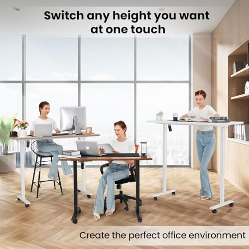 farexon Electric Standing Desk 55 x 24In with Charging Station, Stand up Desk with Oversized Mouse Pad, 2 USB Ports & 3 Power Outlets, 4 Caster, 4 Preset Heights Easy to Set（Brown）