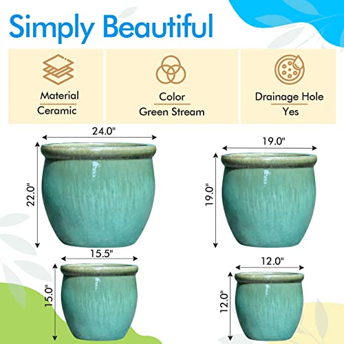 Large NO Decor Planter Falling blue - Set of 4 (22.5",17.5",14.0",11.5"-Inch),large Indoor Outdoor ceramic Plants,Hand-Crafted,All-Weather Durable large garden pot with Perfect Drainage