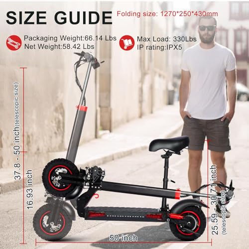1200W Electric Scooter for Adults with Seat - Adults Electric Scooters 11" Offroad Escooter 34MPH Speed, 31-35 Miles Long Range Fast ElectricScooter for Commuting,48V 18Ah Folding E Scooter