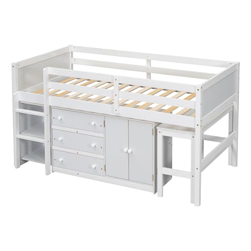 Full Size Platform Bed with Storage Headboard Bookcase, 2 Drawers Underneath and Charging Station, for Bedroom/Guest Room, White