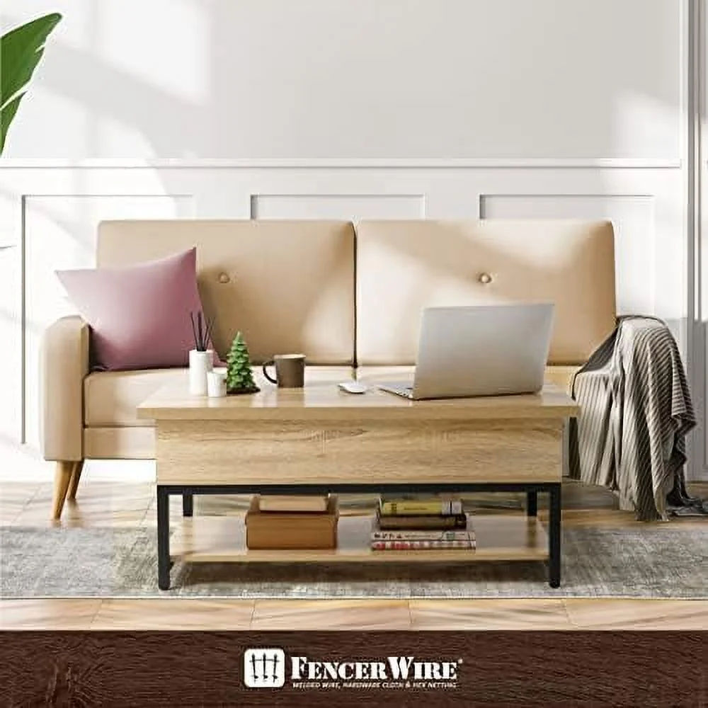 YZboomLife Lift Top Coffee Table w/  Coffee Table w/Bottom Open    Coffee Table w/Lift Top for Living Room  Rising Top Coffee Table w/Hidden Compartment   41" Rustic Oak