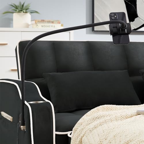 55" Convertible Sofa Bed, 3-in-1 Sleeper Sofa with Pull-Out Bed, Velvet Futon Couch with Reclining Backrest and Side Pocket & Cup Holder & Swivel Phone Stand & USB, Black