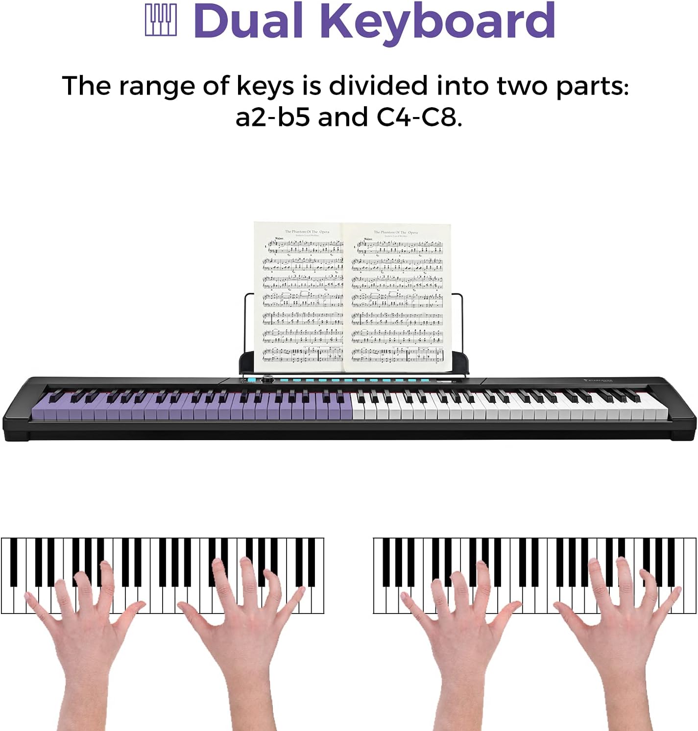 Starfavor 88-Key Beginner Electronic Keyboard Piano with Semi-Weighted Keys, X-Stand, Sustain Pedal, Power Supply, Carrying Case, Electric Keyboard SEK-88A