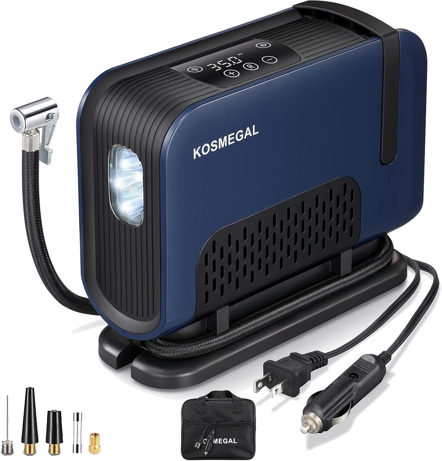 kosmegal Tire Inflator Portable AC/DC Air Compressor with Digital Pressure Gauge, Electric Tire Pump for Car Tires 12V DC and Other Inflatables at Home 110V AC (Blue)