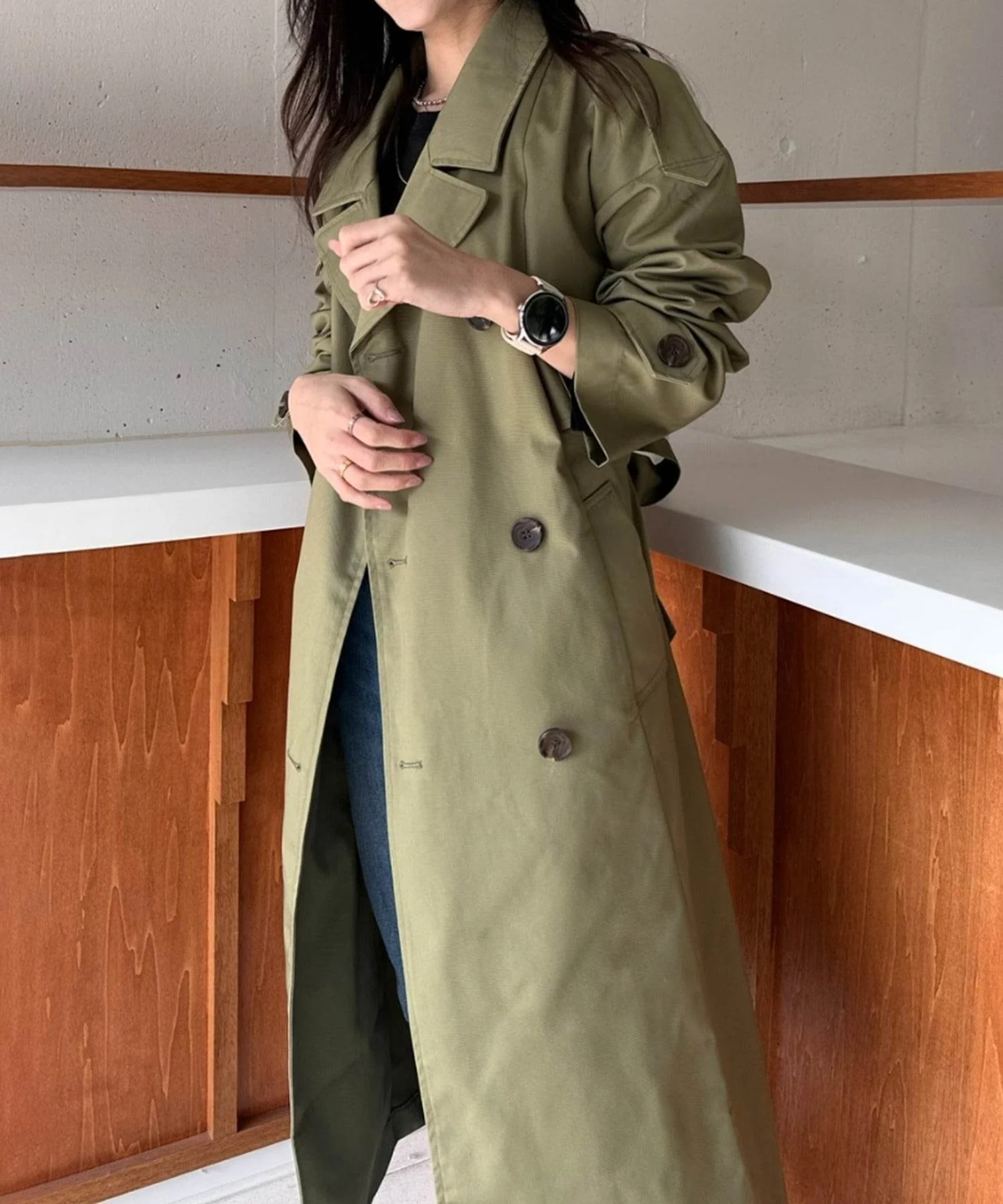【SETUP7】Outer Trench Coat Double-Breasted Oversized Trench Big Silhouette Long Length Pocket Long Sleeve Spring Coat