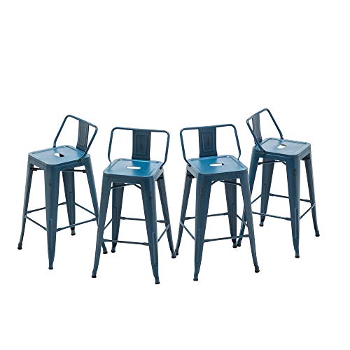 HAOBO Home 26" Low Back Metal Counter Stool Height Bar Stools [Set of 4] for Indoor/Outdoor Barstools, Matte Black