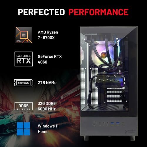 Skytech Gaming Azure 3 Desktop PC, Ryzen 7 9700X 3.8 GHz (5.5GHz), NVIDIA RTX 5060, 1TB NVMe SSD, 32GB DDR5 RAM 6000 RGB, 850W Gold ATX 3 PSU, 360mm ARGB AIO, Wi-Fi, Win 11