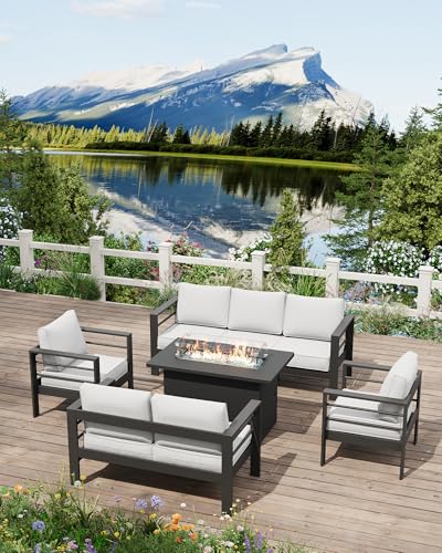 UDPATIO 8 Piece Aluminum Patio Furniture Set, Oversized Modern Outdoor Furniture Set with Olefin Fabric Cushion for Patio Deck Backyard, Dark Grey(with Waterproof Covers)