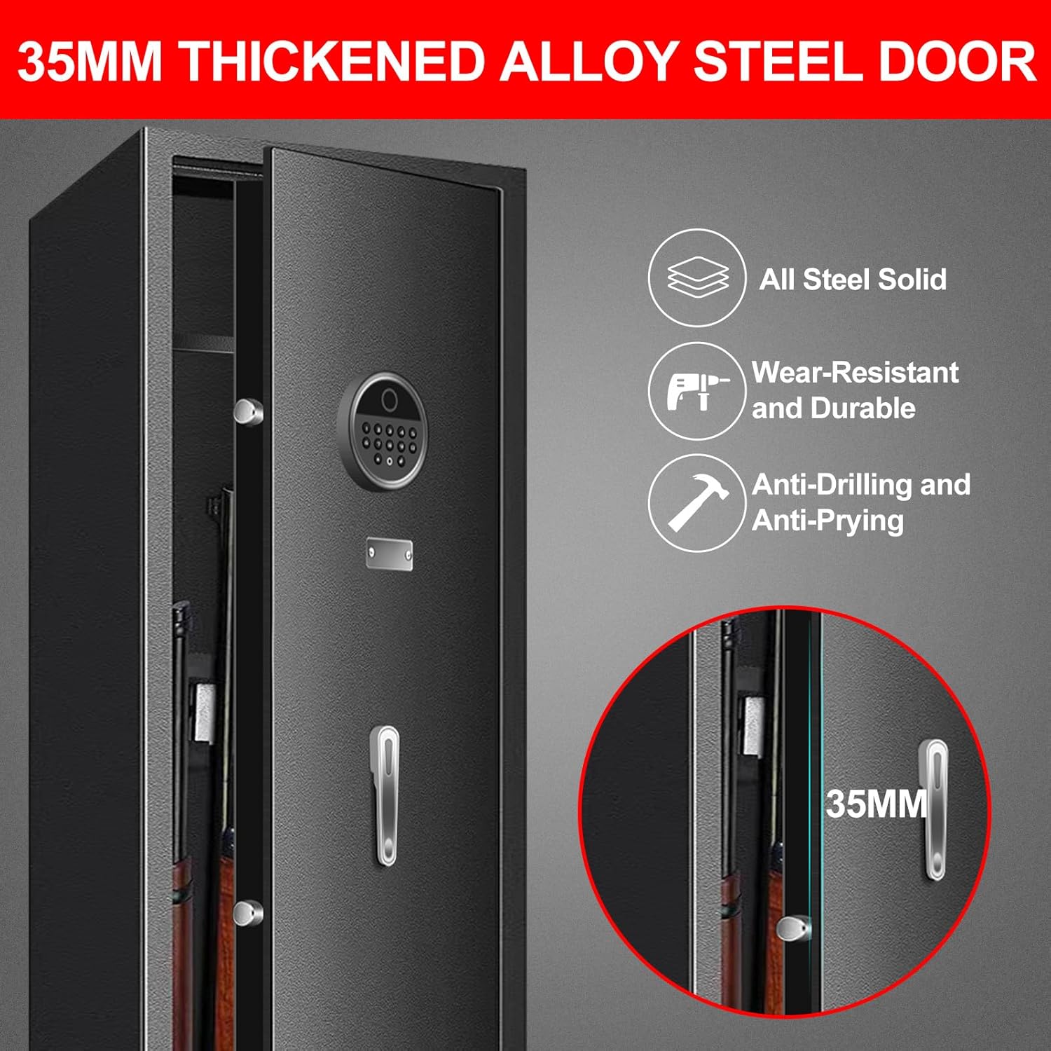 7-9 Large Long Gun Safe for Home Rifle and Pistols, Biometric Gun Safes for Rifles and Shotguns, Fireproof Gun Safe with Removable Gun Rack, LED Light and Pistol Pockets