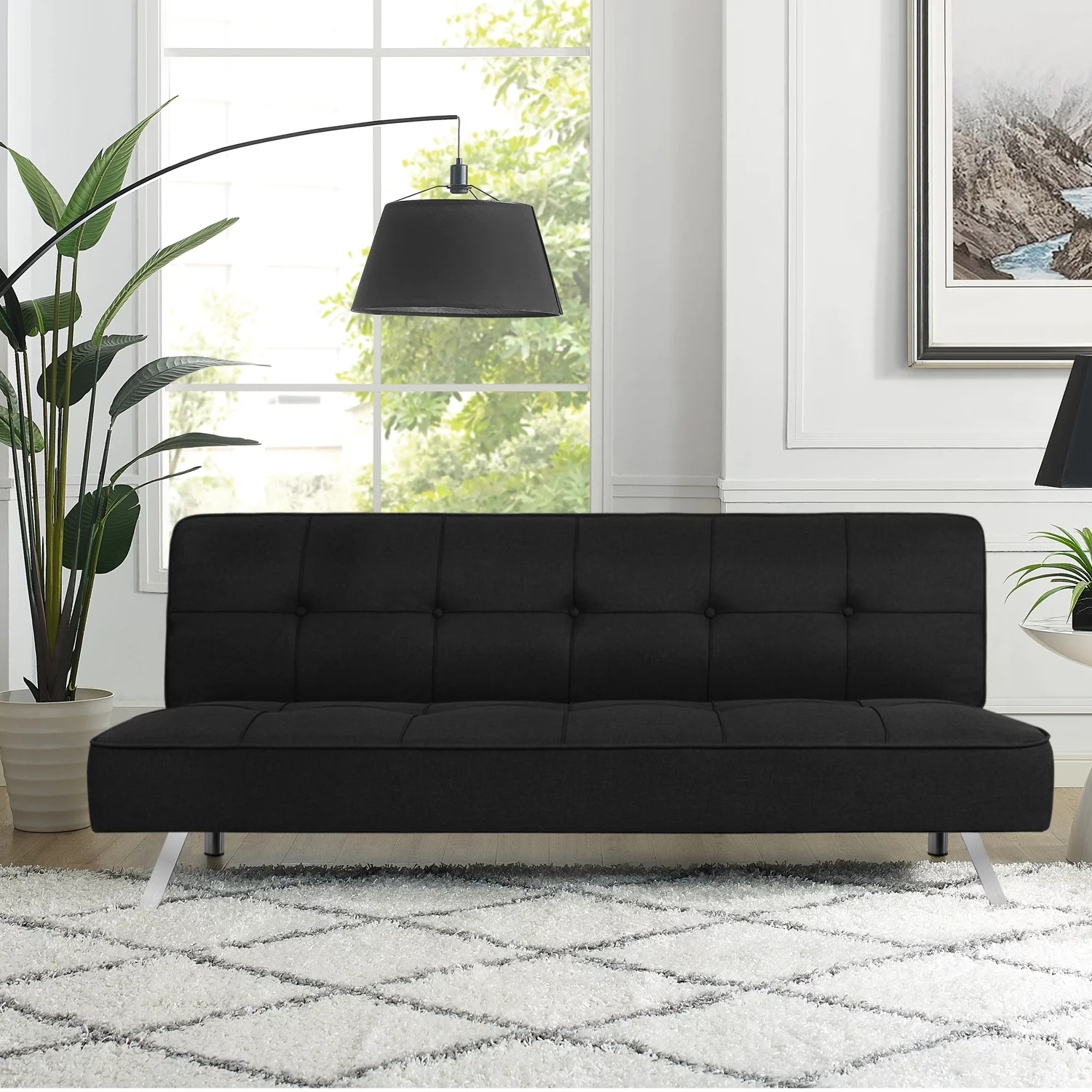 Vineego Modern Convertible Fabric Futon Sofa Bed, Black