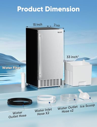 Coolski 80Lbs/ Day Commercial Under Counter Ice Maker Machine, Stainless Steel Built-in Freestanding Ice Maker with 30LBS Ice Storage, Perfect for Commercial & Home Use, Gravity Drainage
