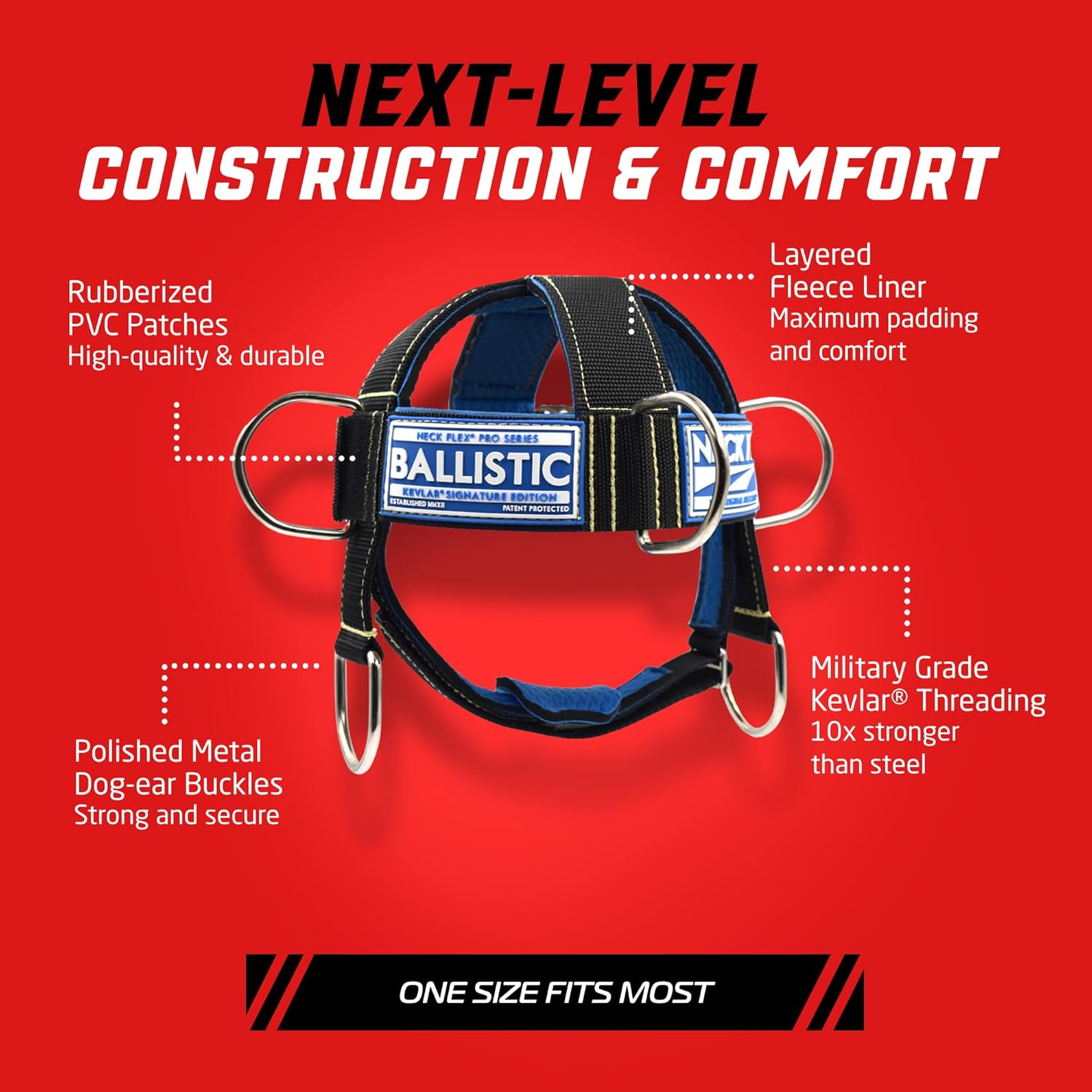 Ballistic Kevlar® Series, Neck Harness Trainer Kit, Functional Trainer & Weight Lifting Equipment, Heavy-Duty Head Harness with Chain, Resistance Band & Door Anchor