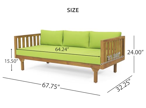 Merax Outdoor 3 Seater Daybed, Acacia Wood Day Bed Couch Sofa with Cushions for Patio Backyard, Garden, Grey