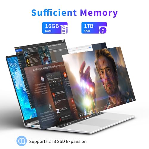 16 Inch Laptop Computer | Gaming Laptop | 16GB RAM 1TB SSD | N100 Processor | FHD 1920 * 1200 | 180 Angle Open | Backlit Keyboard | Windows 11 Pro | Fingerprint Unlock | UHD Graphics 750 MHz