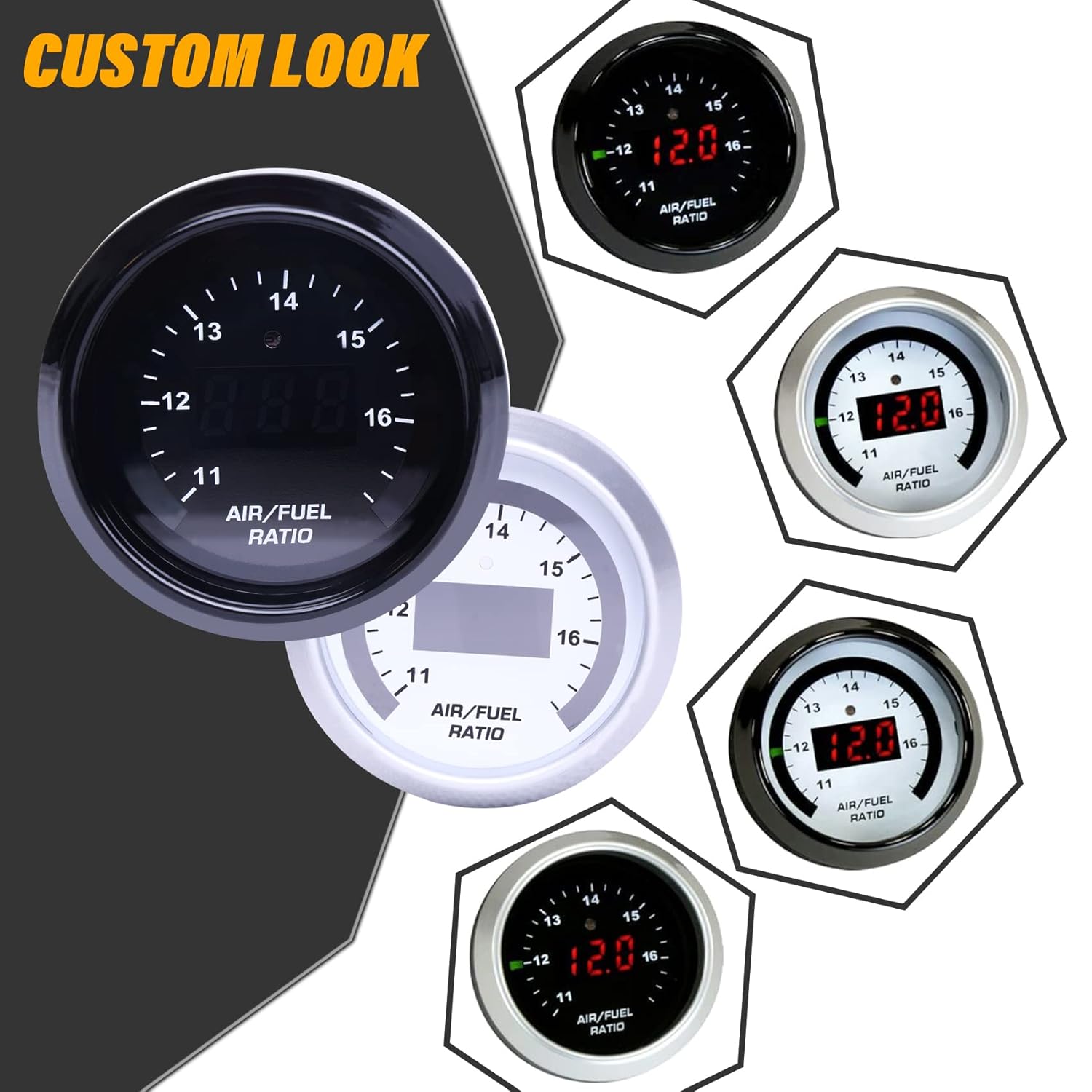 Wideband UEGO Air/Fuel Ratio Gauge 52mm (2-1/16”) with 4.9 LSU Sensor, Digital AFR Controller Gauge, Wideband O2 Control Sensor kit | 0-5V Analog Output (10-20 AFR Range)
