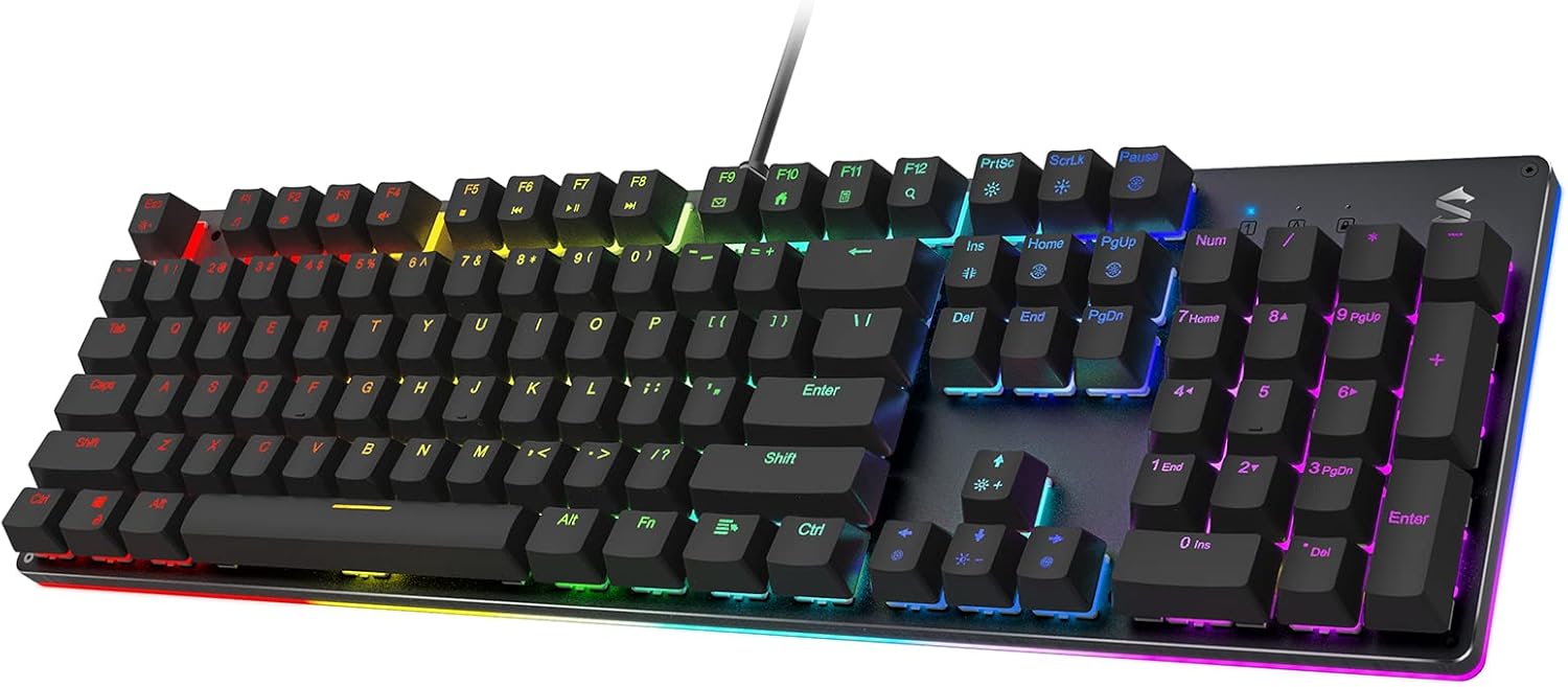 Black Shark RGB Mechanical Gaming Keyboard LED Backlit Wired Keyboard with Blue Switches, Programmable Macro, Anti-Ghosting 104 Keys for Desktop PC, Sixgill K2