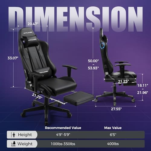 GTPLAYER Gaming Chair with Speakers, Music Gaming Recliner Chair for Adults and Kids, Height Adjustable Computer Game Reclining Chair with Footrest by GTRacing (Black)