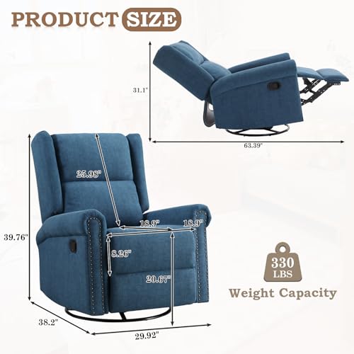 Manual Swivel Rocking Recliner for Adults, 360 Swivel Glider Rocker Chair with Adjustable Backrest & Footrest, Manual Reclining Lounge Sofa Chair for Living Room Bedroom, Home Theater Small Space