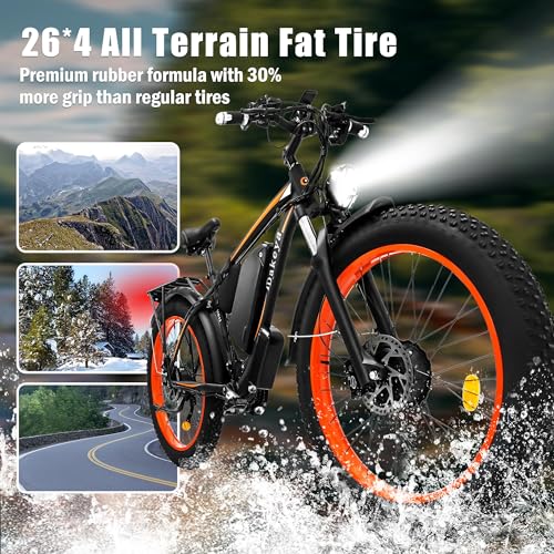 Dual Motor Ebike,52V 23AH Battery Electric Bike for Adults AWD 2000W,21-Speed 35MPH Mountain Snow Ebike with Removable,26" x 4.0 Fat Tire E-Bike with High-Capacity Cycling Pannier Bag