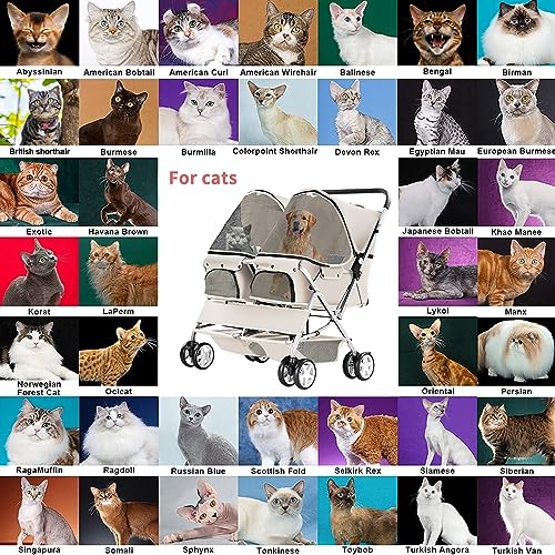 Double Pet Stroller, Foldable Stroller for 2 Dogs & Cats, Two-Seater Carrier Twin Dog Walk Jogger Travel Pet Carriage Cart with Storage, Gray