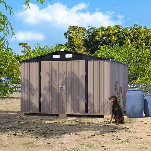 UDPATIO Outdoor Storage Shed 6 x 6 FT, Resin Garden Sheds with Floor Plastic Patio Outdoor Storage Shed with Lockable Door for Tool, Bike, Garbage Gray White