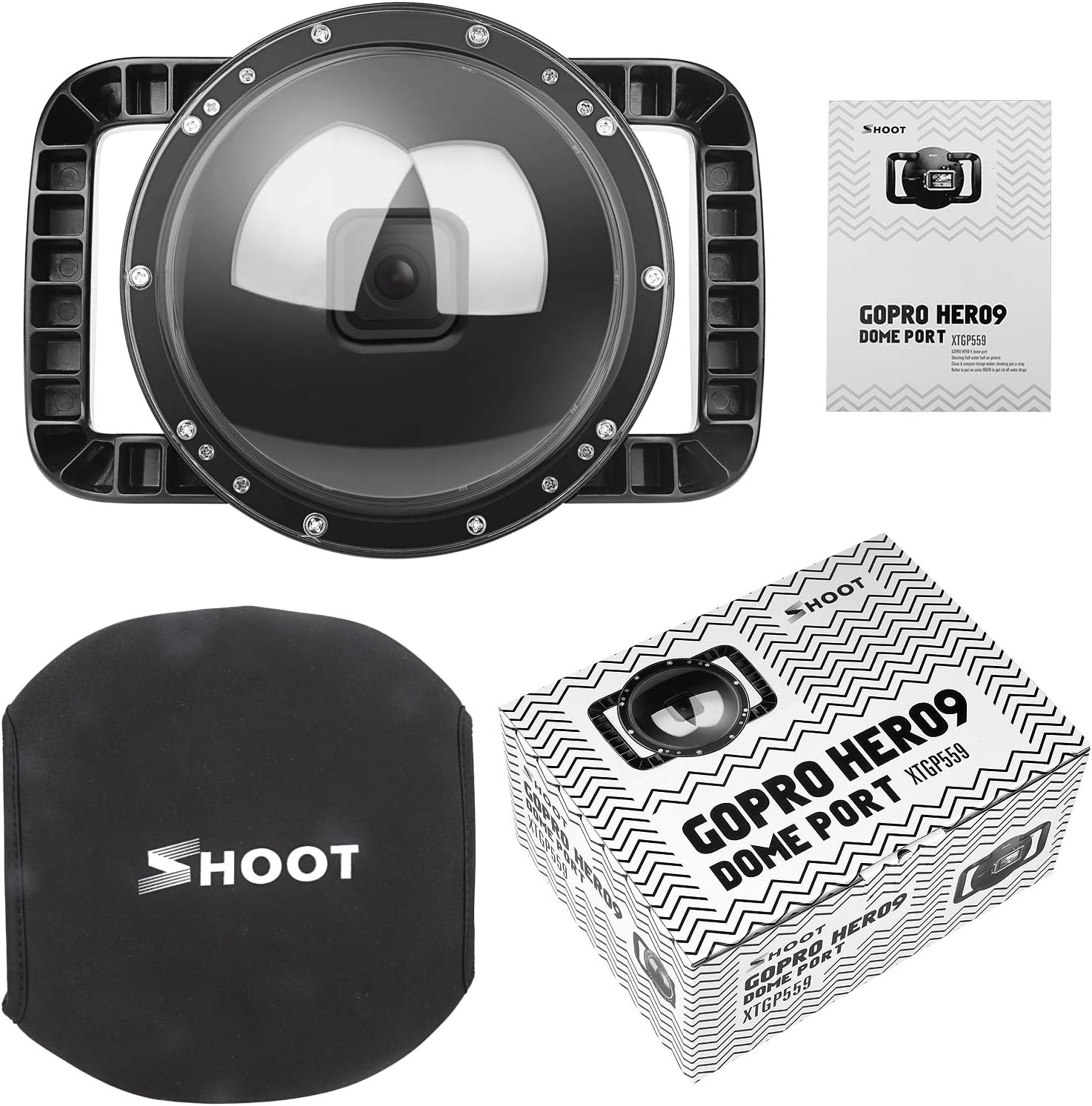 D&F Dual Handles Dome Port for GoPro Hero 8 Black, 45m/147ft Underwater Dome Lens Builted-in Waterproof Housing Case for Go Pro 8 with Waterline Diving Accessory