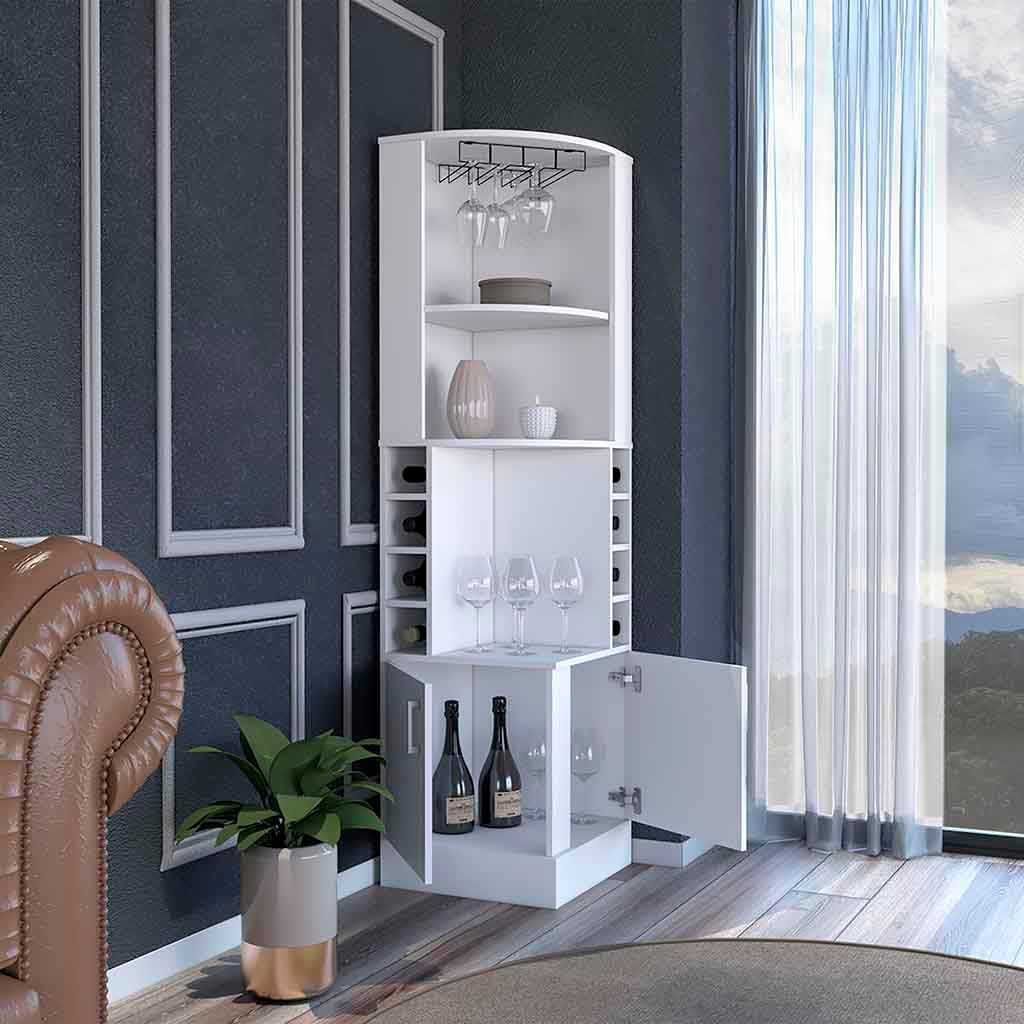 71.1" Tall Corner Bar Storage Cabinet Farmhouse Wine Bar Cabinet Station Wine Rack for Liquor Glasses, Kitchen Pantry Whiskey Cabinet Coffee Home Bar Cabinet, 18.4x19.4x71.1in-White Finish