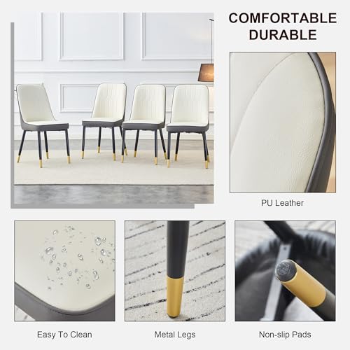 Modern Dining Table Set for 6,White Kitchen Table Set for 6,Marble Textured Table Top with Golden Stainless Steel Base,71'' Gold Dining Room Table with 6 Black Upholstered Dining Chairs