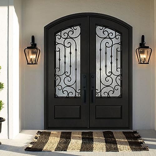 BGW 30X30X80 Left Inswing Matte Black Double Glazed Glass Iron Square Prehung Front Door ID03