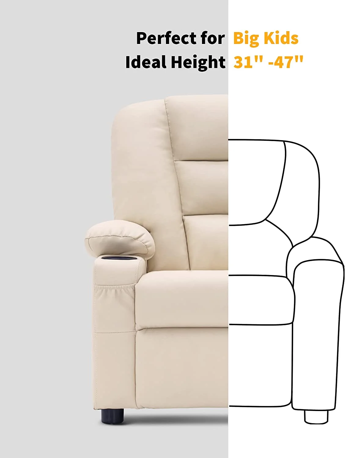 Big Kids Recliner Chair with Cup Holders for Toddler Boys and Girls, 2 Side Pockets, 3+ Age Group, Faux Leather 7322 (Violet)