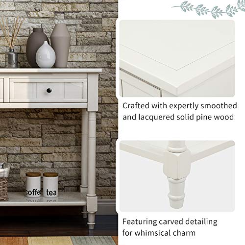 Narrow Console Table with 2 Drawers and Storage Shelf, 35.34" L Retro Sofa Table 2-Tier Wood Entryway Table with Storage for EntryWay, Hallway, Couch, Living Room, Kitchen,Ivory