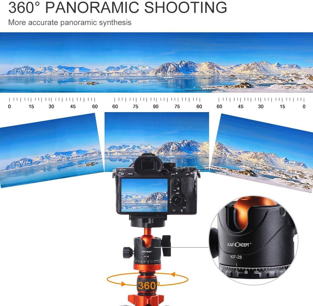 K&F Concept 67 inch Camera Tripods,K255A4+BH-28L (TM2515M1) Compact Travel Tripod with Monopod,10kg/22lbs Load Capacity 360° Panorama Ball Head Compatible with DSLR Cameras