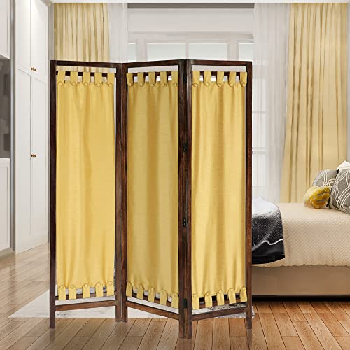 Room Divider Wood Screen - Ghanti Bells Antique Brown - 4 Panel Folding 72 x 80 - Assembled Hand Carved Decorative Functional Versatile Portable Partition Reversible Privacy Boho - COTTON CRAFT